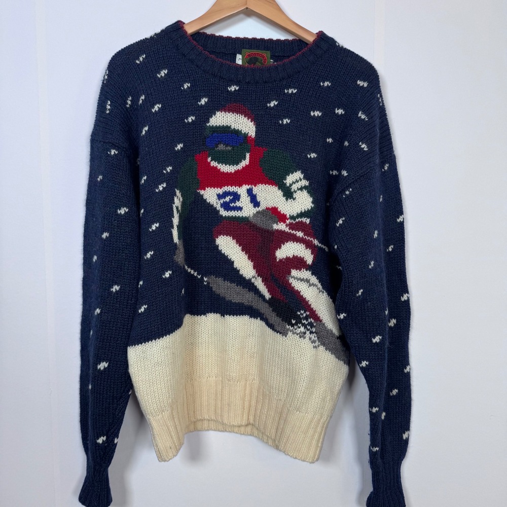 90s Boston Traders Wool Ski Intarsia Sweater Men L Winter Grandpa Old Money Gorp